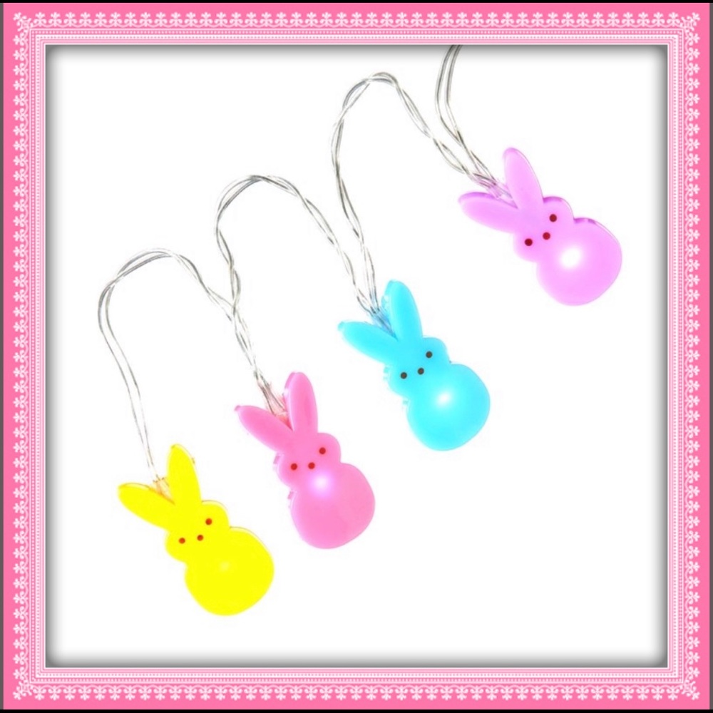 PEEPS EASTER BUNNY PLASTIC PASTEL RAINBOW MOLD STRAND STRING LIGHTS! SPRING DECO